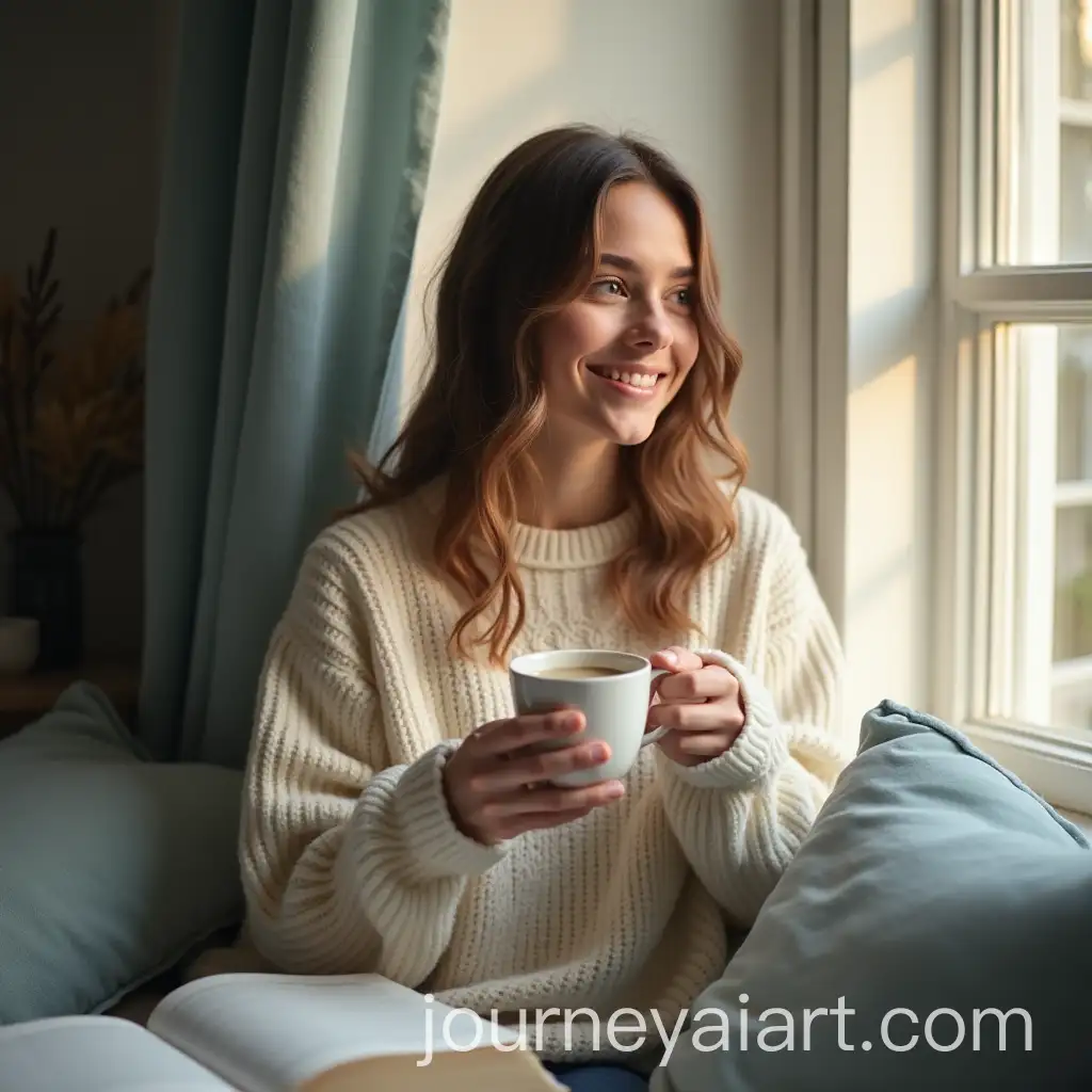 Young-Woman-Enjoying-Tea-in-a-Cozy-Peaceful-Setting-by-the-Window