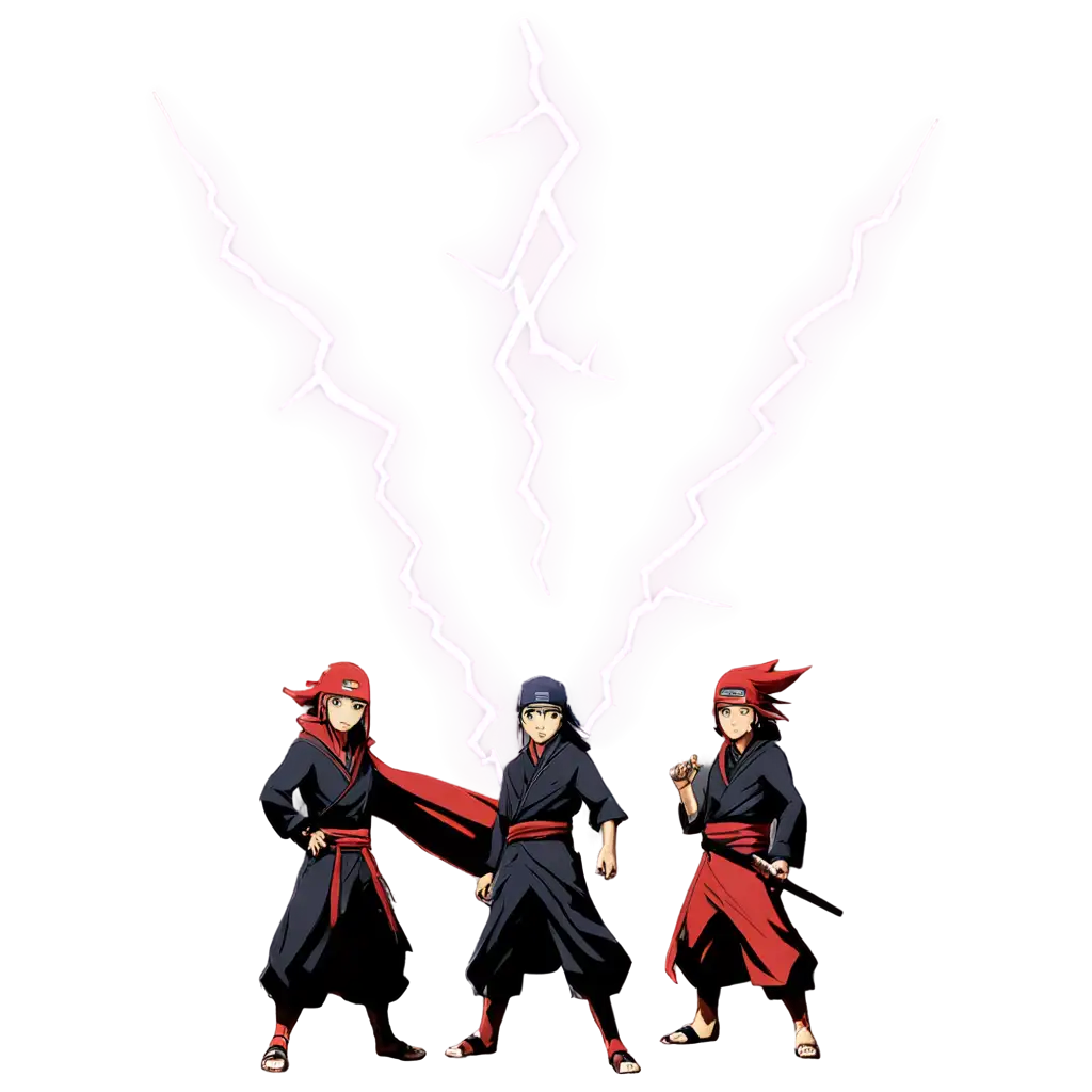 Akatsuki-Cartoon-Members-Standing-with-Lightning-Storm-Background-and-Spinning-Birds-PNG-HighQuality-Image-Format-for-Digital-Art-Projects