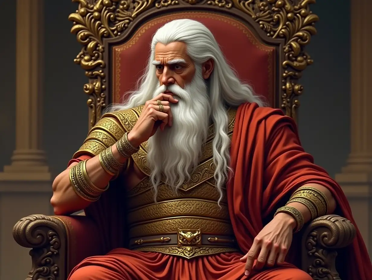 Bhishma-from-the-Mahabharata-Seated-on-a-Throne-Reflecting-on-His-Inner-Conflict