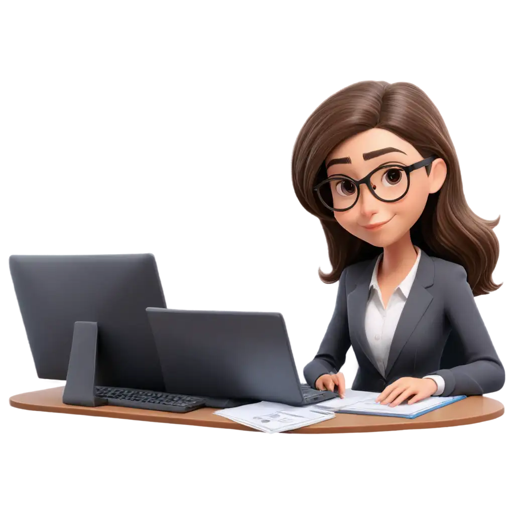 Cartoon-Girl-Accountant-Working-on-Table-with-Files-PNG-Image-for-Clear-and-Detailed-Illustration