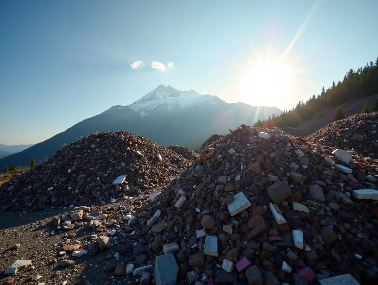 mountain metal waste piled up in the sun