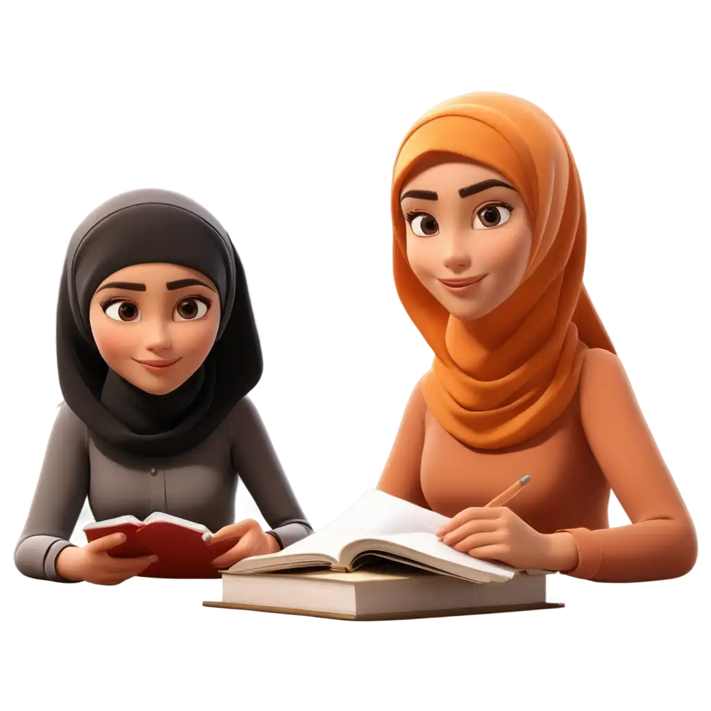 Animated-Cartoon-PNG-Image-of-Muslim-Women-Studying-HighQuality-Educational-Art