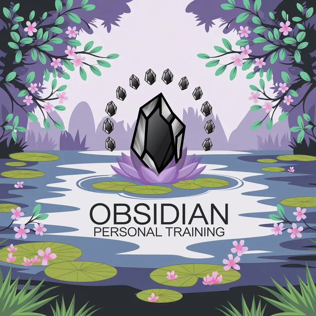 LOGO Design For Obsidian Personal Training Jagged Stone on Lotus with Nature Elements