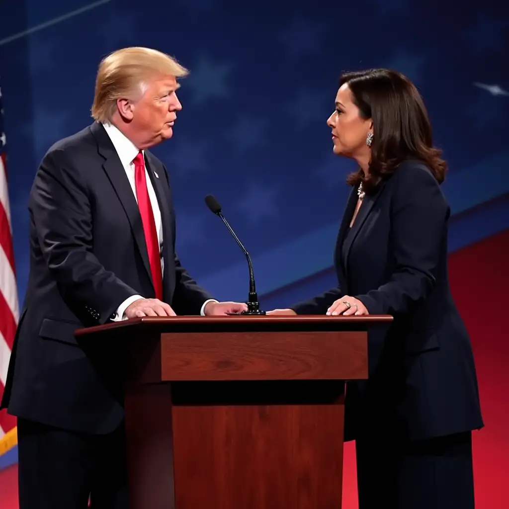 Debate scene between former President Trump and current Vice President Harris