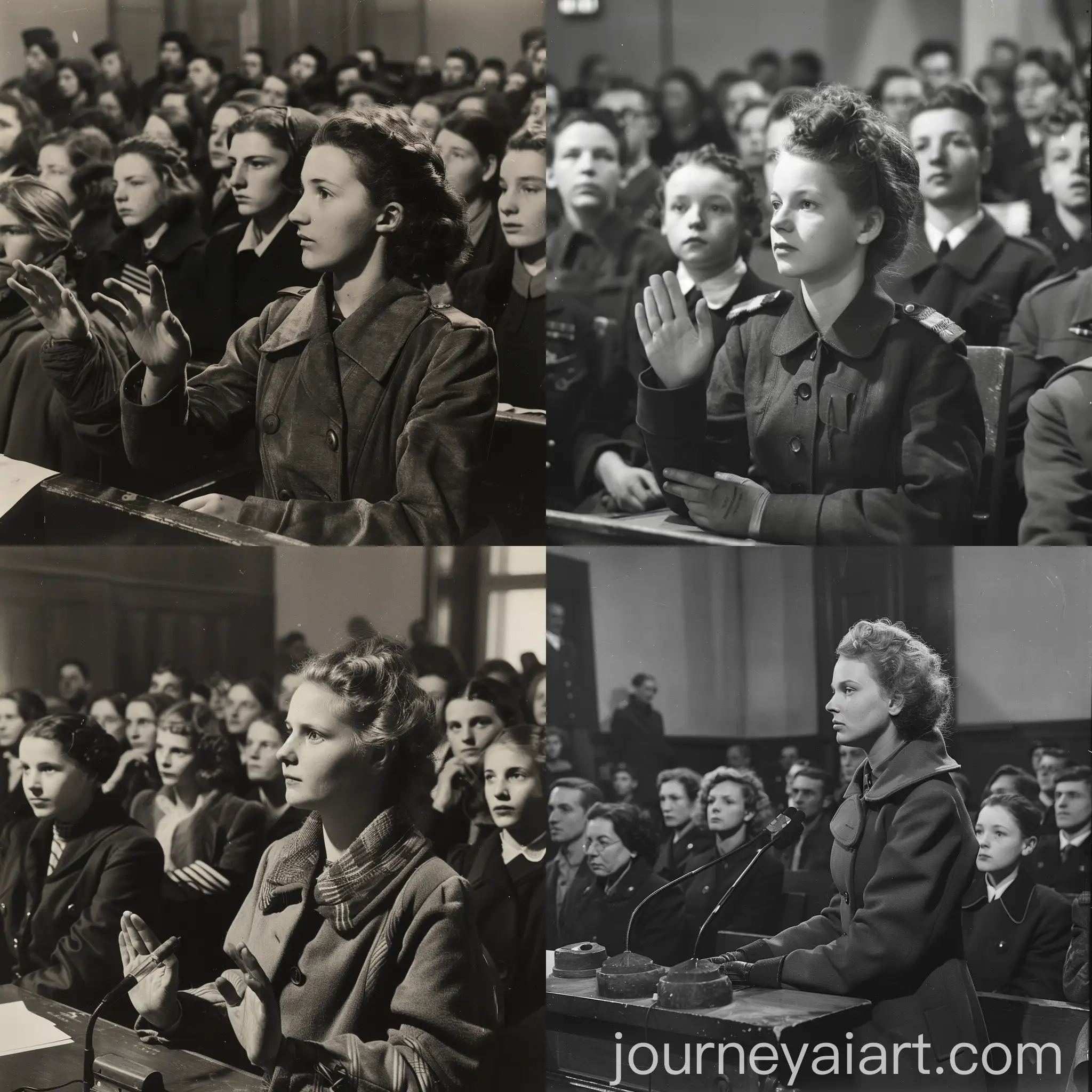 Historical-Photograph-of-a-Young-German-Woman-Swearing-Oath-at-Trial-1942