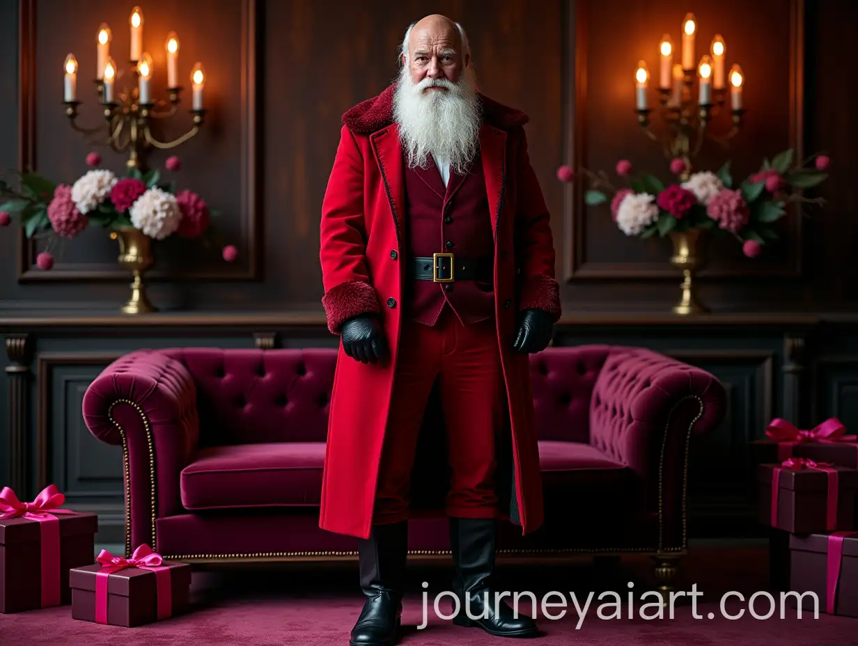 Sophisticated-Santa-Claus-in-Elegant-Holiday-Setting-with-Luxurious-Gifts