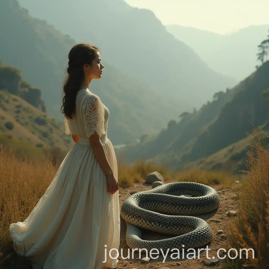 Snake-and-Woman-in-a-Magnificent-Landscape