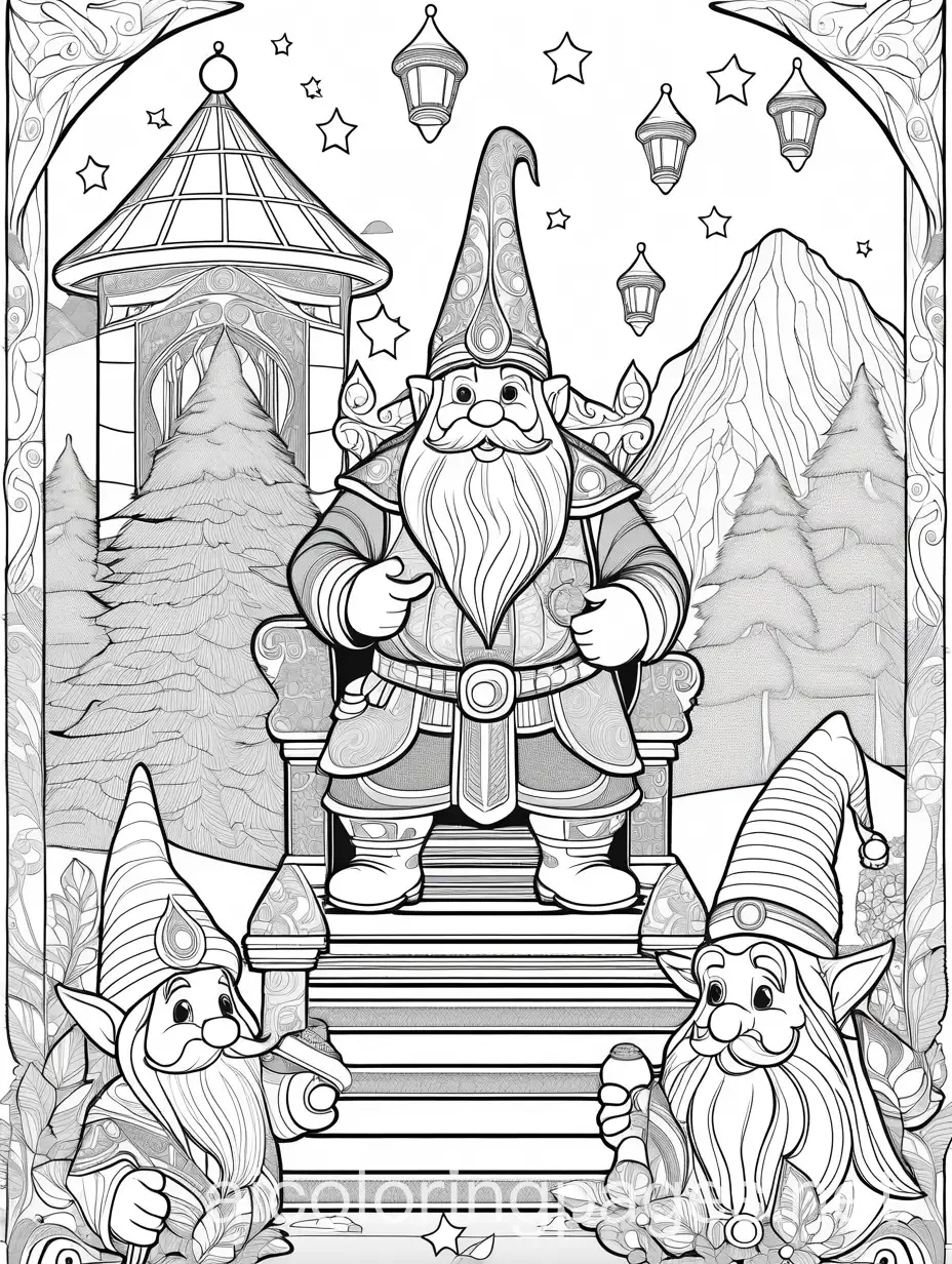 Gnome-King-Presents-Magical-Treasure-to-Heroes-in-Black-and-White-Coloring-Page