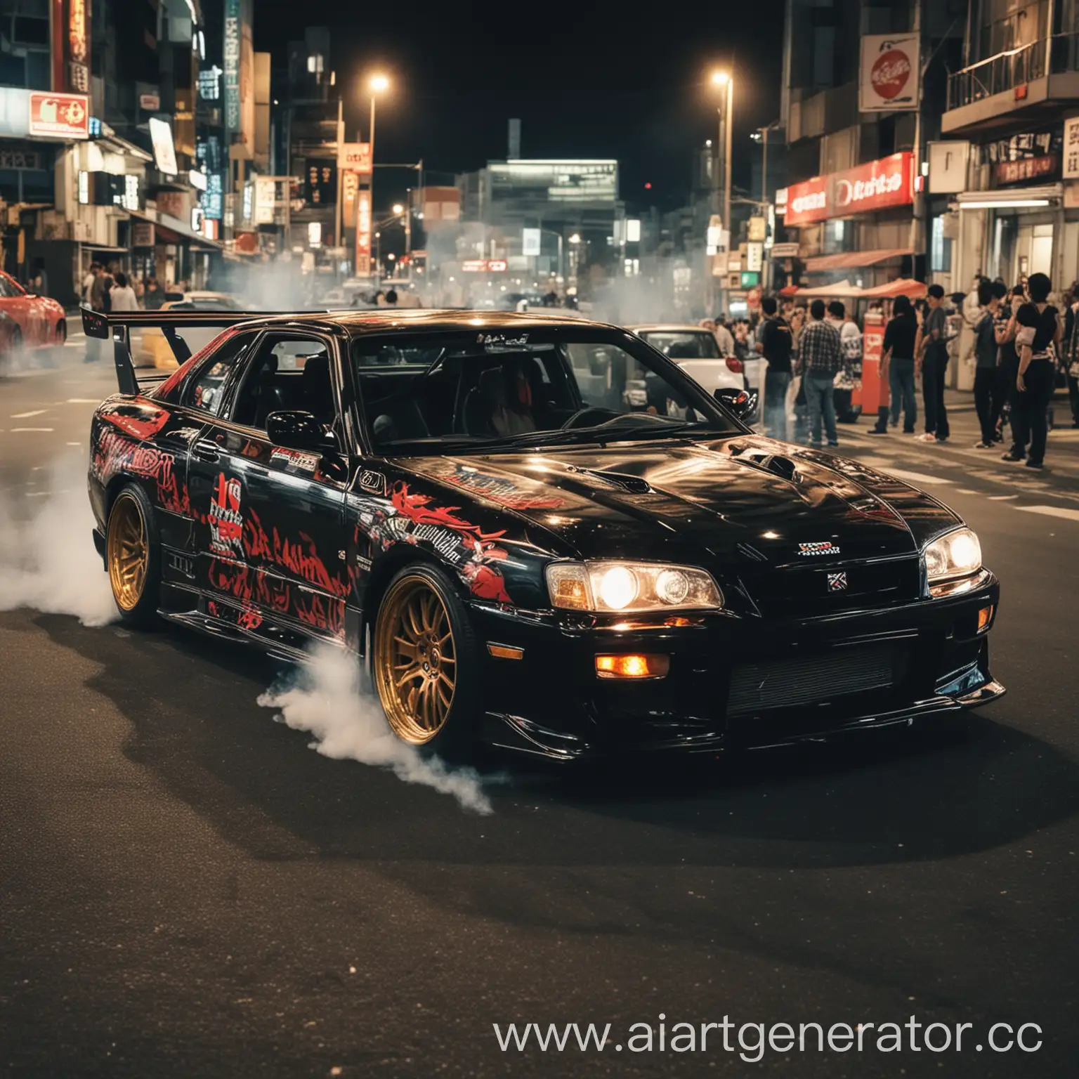 Japanese-Car-Drifting-Through-Tokyo-Streets-at-Night