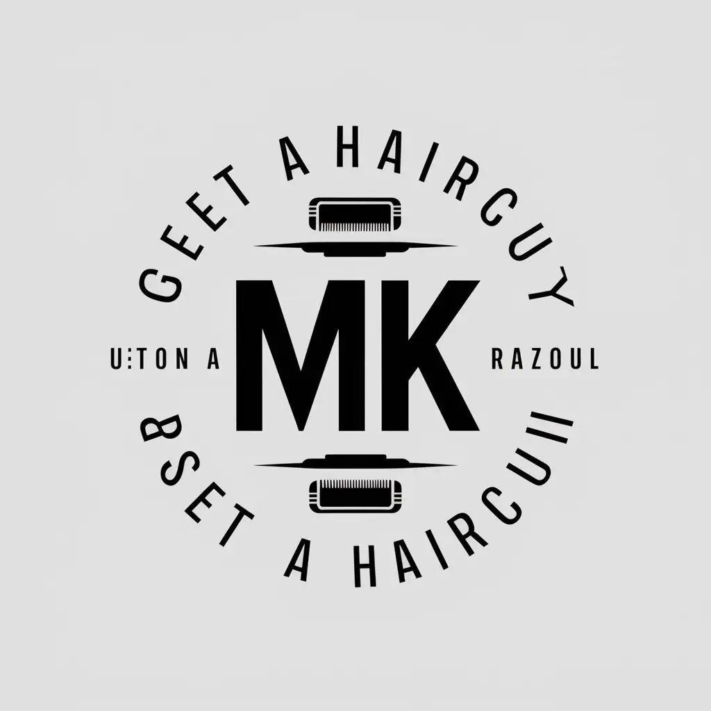 a vector logo design,with the text "Mk", main symbol:razor,complex,be used in get a haircut industry,clear background