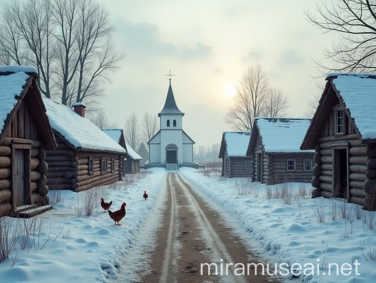 Winter Scene in an 18thCentury Russian Village