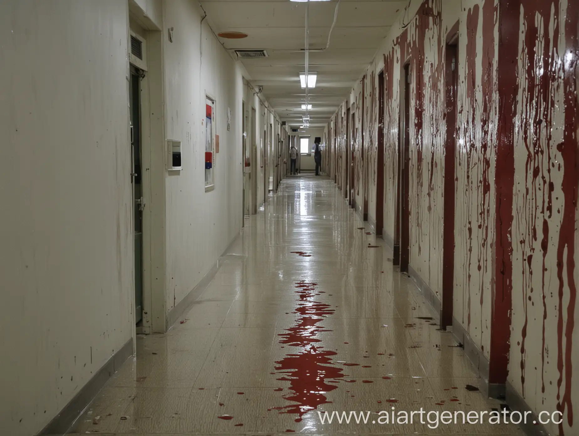 Dark-Corridor-in-a-Korean-School-with-Bloodstains