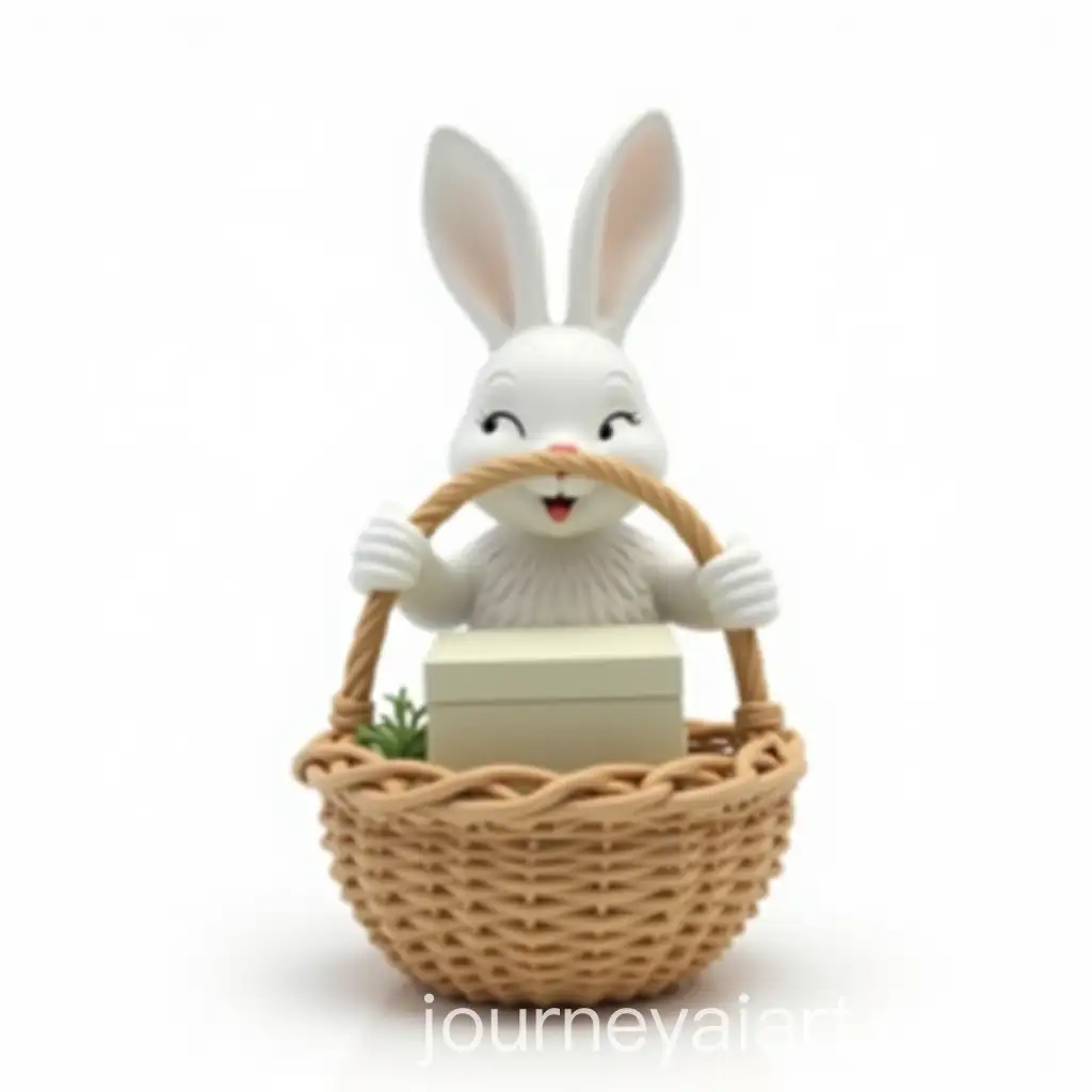 Photorealistic-Easter-White-Rabbit-Figurine-Holding-Basket-with-Rectangular-Box