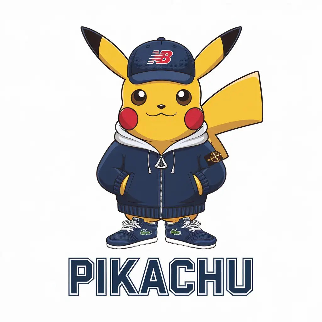 a vector logo design,with the text "Pikachu", main symbol:Pikachu in Stone island clothing, Lacoste, new balance,Moderate,be used in Clothing industry,clear background