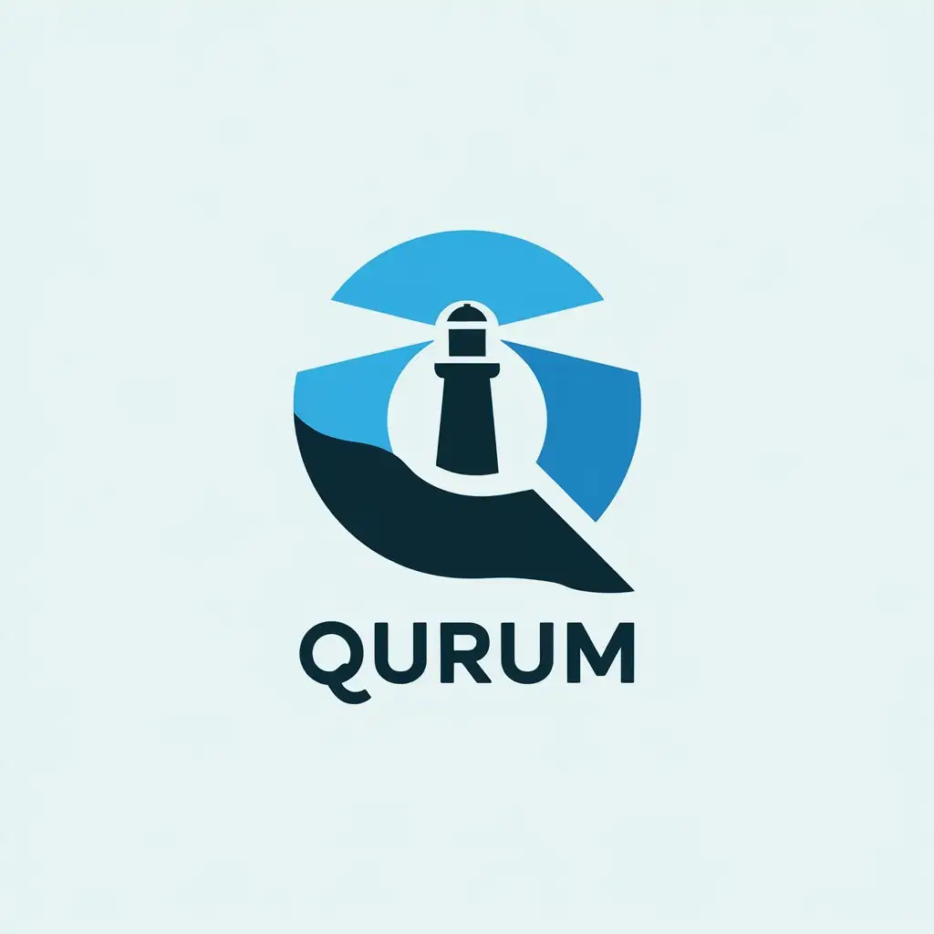 LOGO Design for Qurum Vector Lighthouse Symbol with Technology Industry Theme