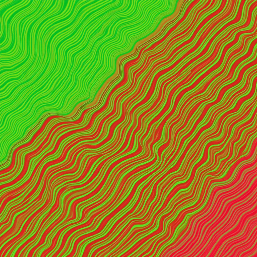 Dynamic Green and Red Wavy Lines Creating Abstract Patterns