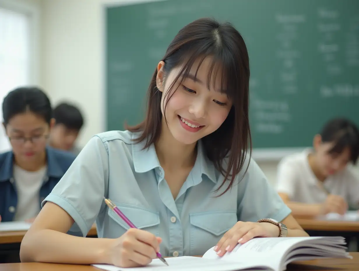 Confident-Shinjuku-Girl-Taking-an-Exam-in-Classroom