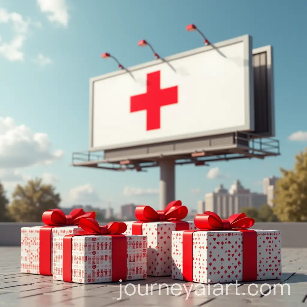 Gift-Boxes-Forming-Red-Cross-for-Childrens-Hospital-Advertisement