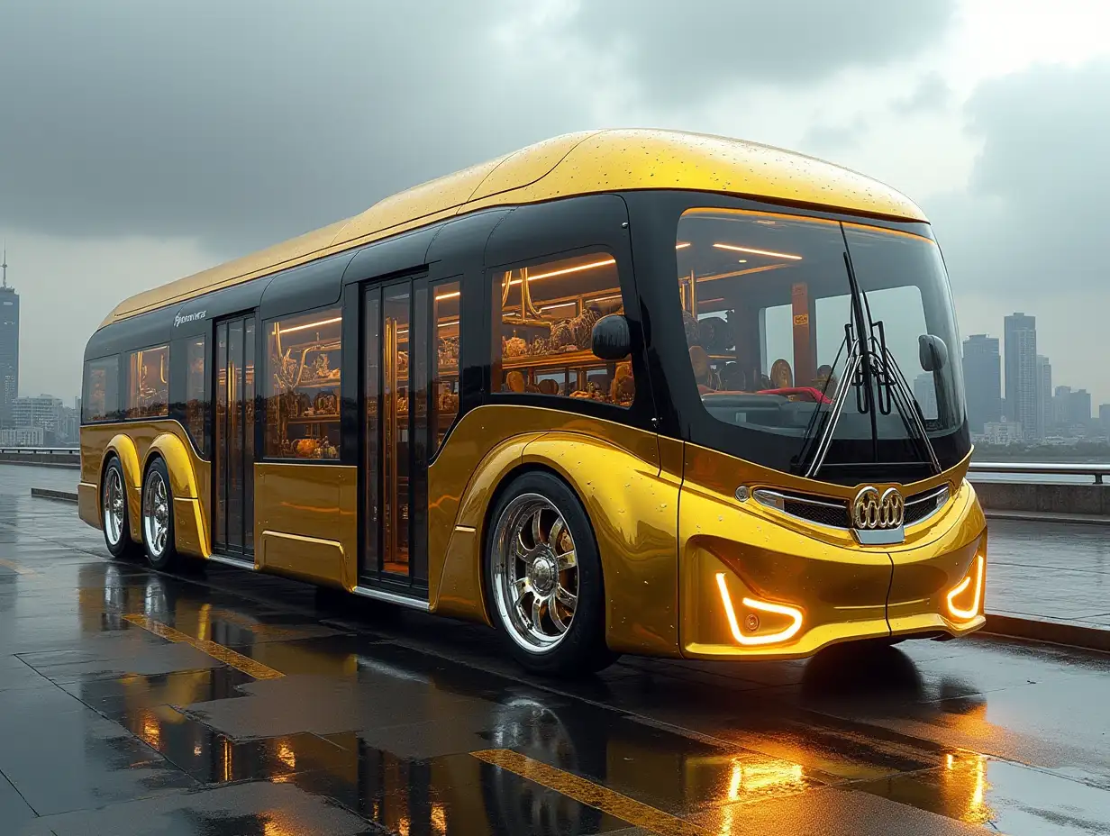 Super modern Autobus tenstorey gold silver with crome Wheels Cyberpunk