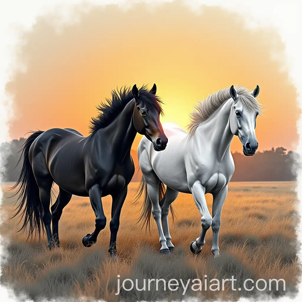 Two-Horses-at-Sunset-Silhouette