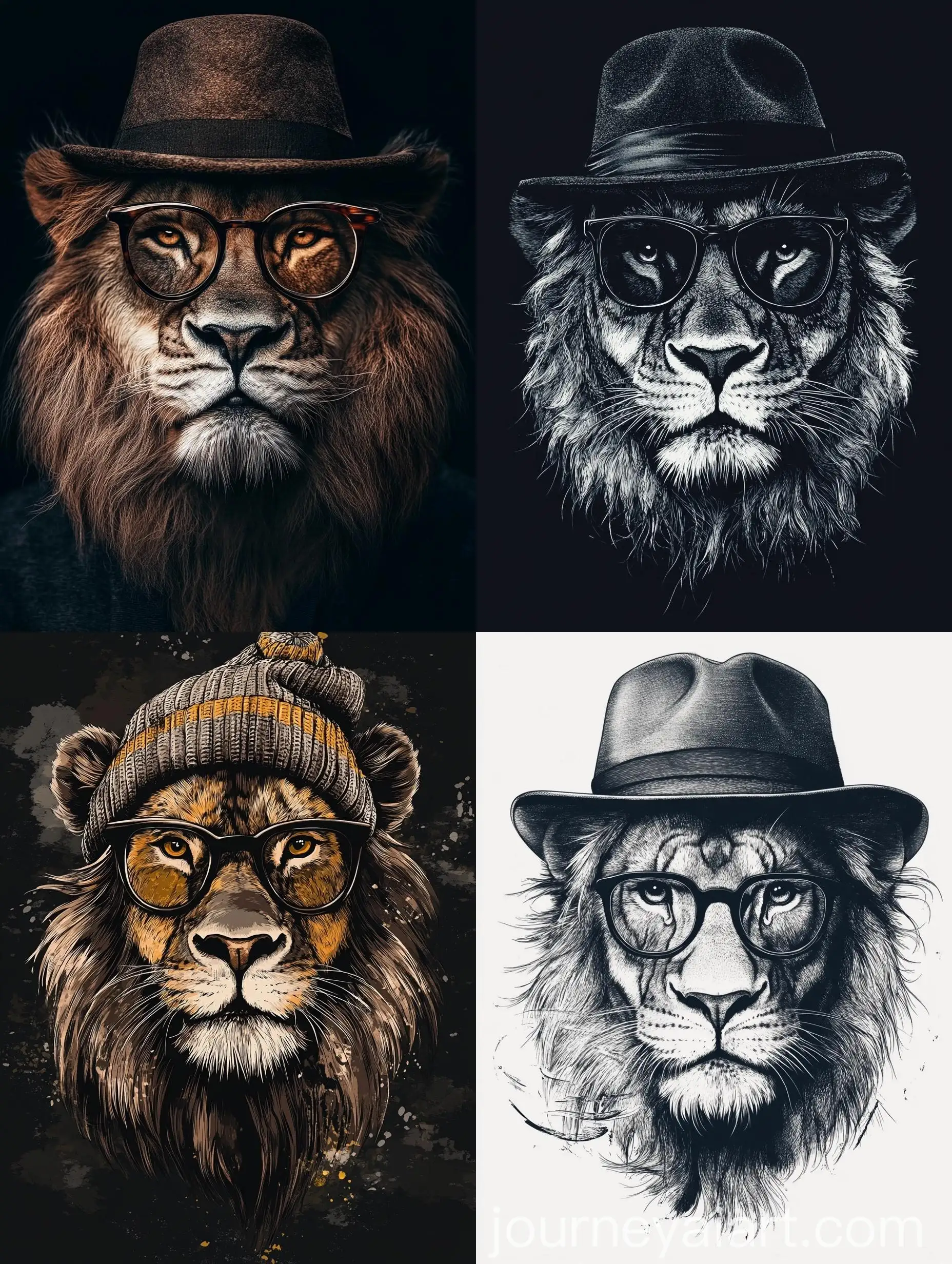Trendy-Lion-in-Glasses-and-Hat-Fashion-Portrait