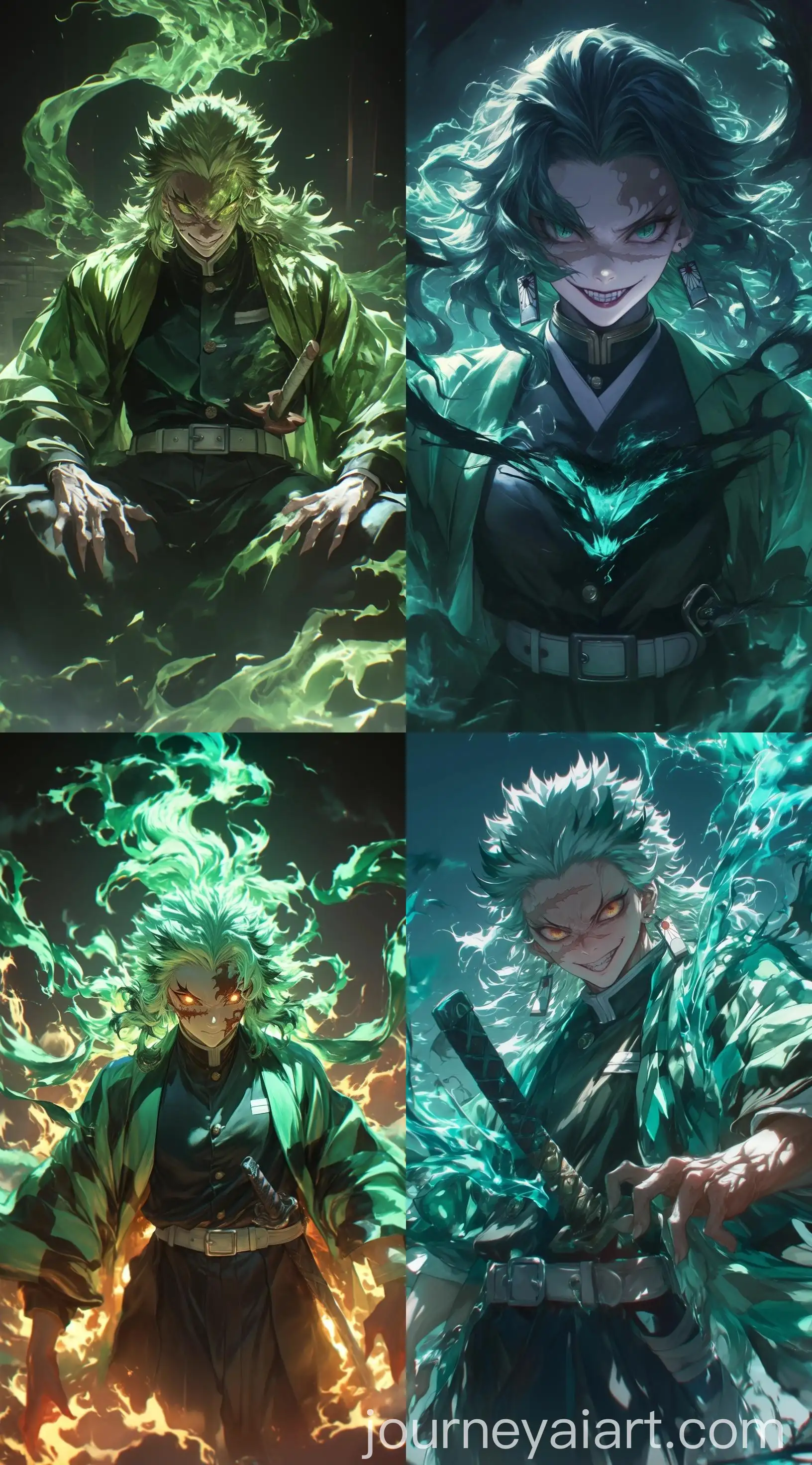 Demon-Slayer-Characters-in-Green-Robes-with-Cinematic-Lighting
