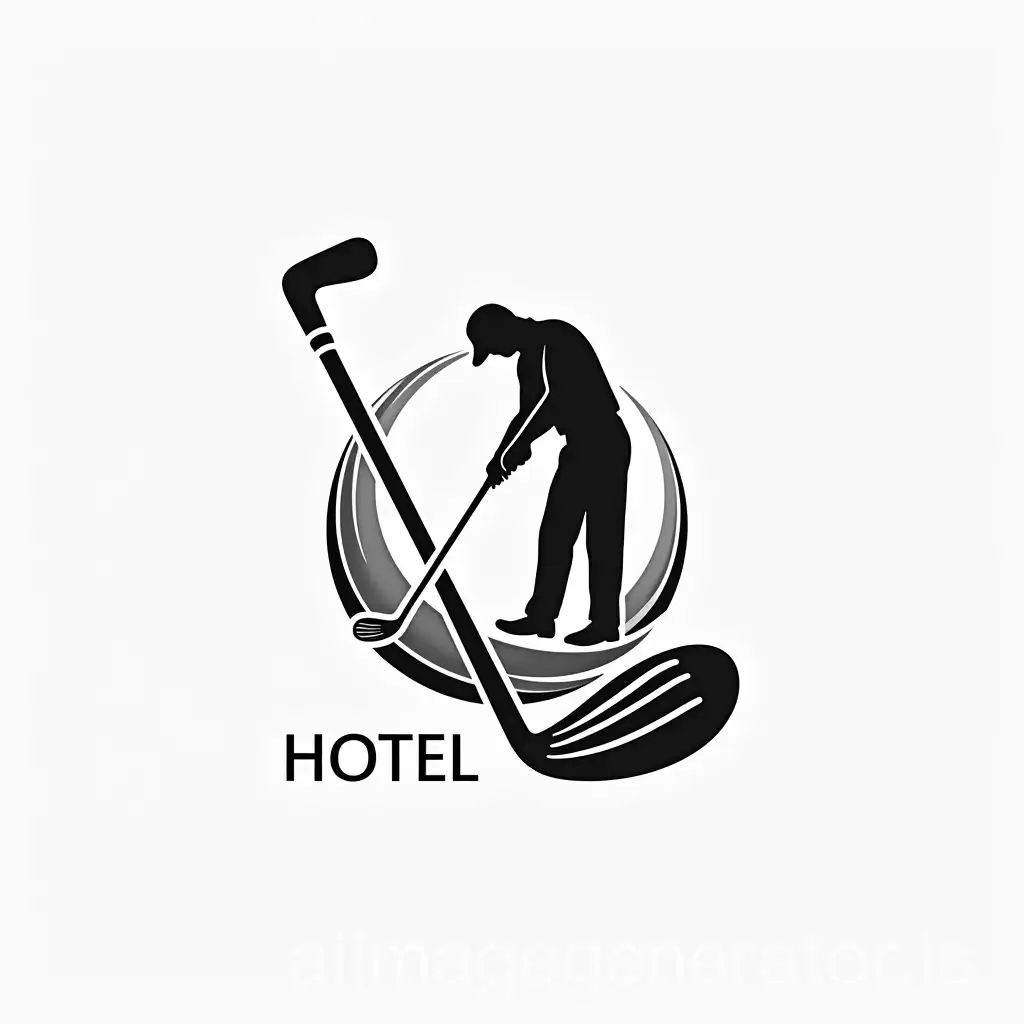 logo in black and white of hotel symphony represented by a golf club hitting a ball