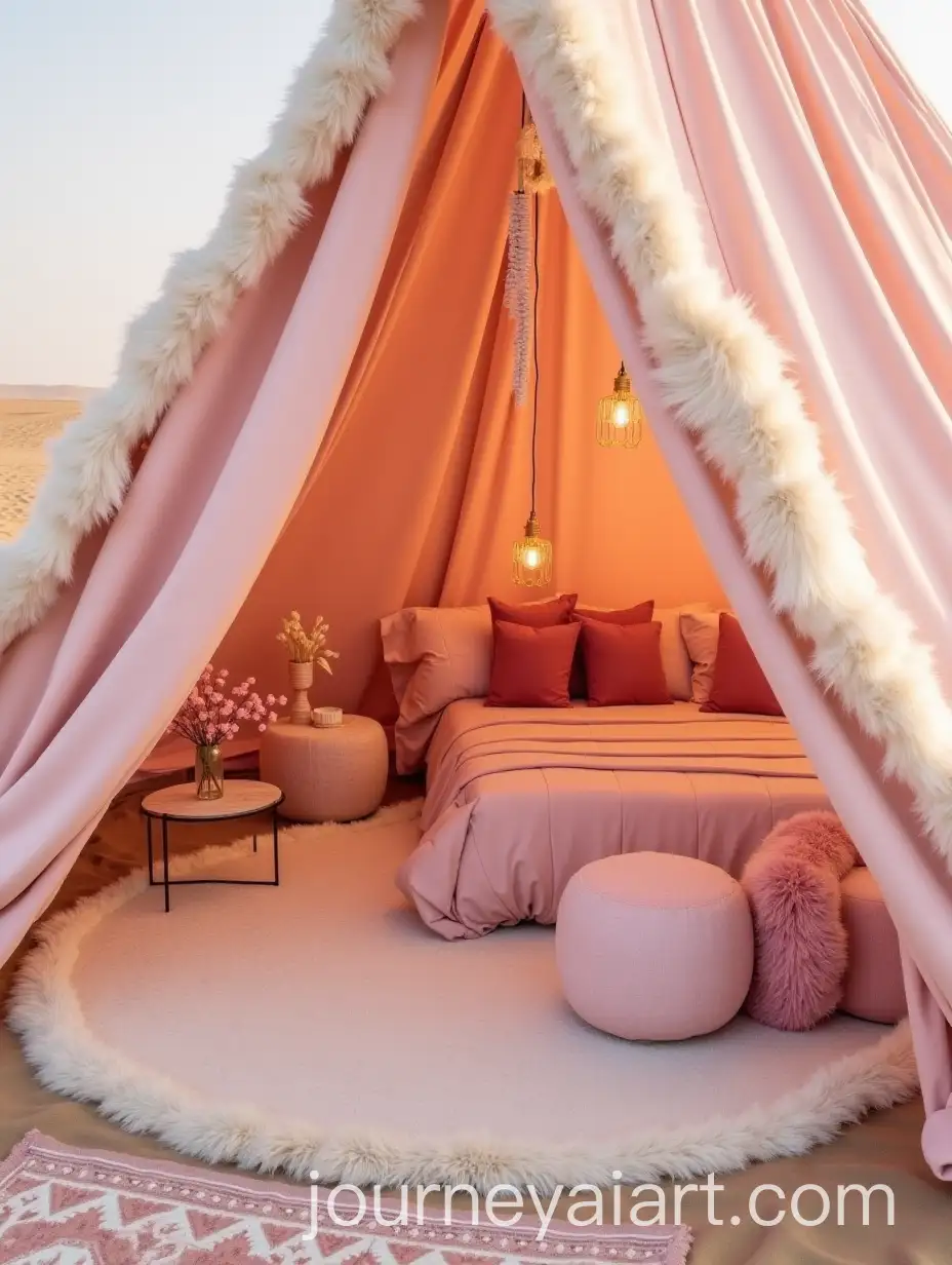 Luxury-Pink-Tent-Oasis-in-the-Desert-with-Persian-Rug-and-Golden-Lamps