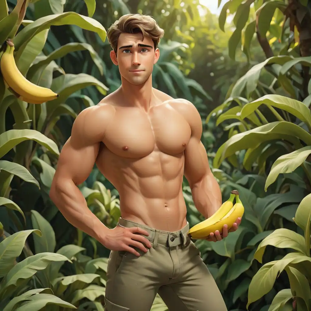 Handsome-Young-Man-Holding-Banana-in-Garden-Setting