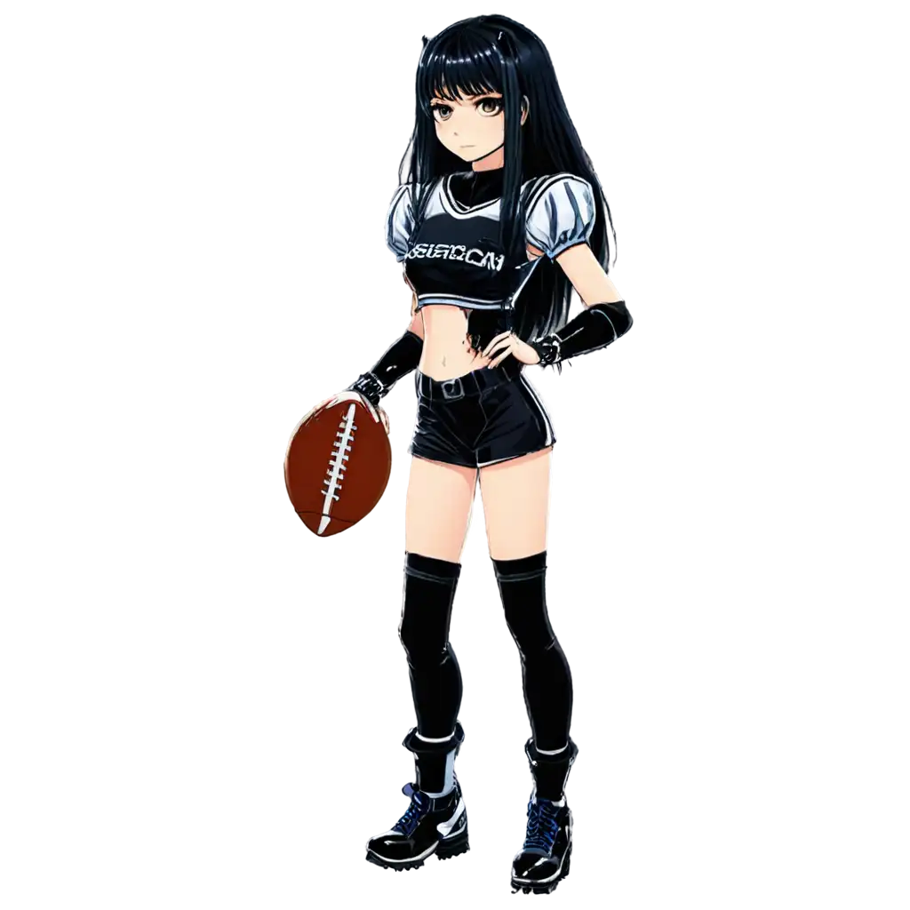 Goth-Anime-Girl-Holding-American-Football-in-Football-Pads-PNG-Image