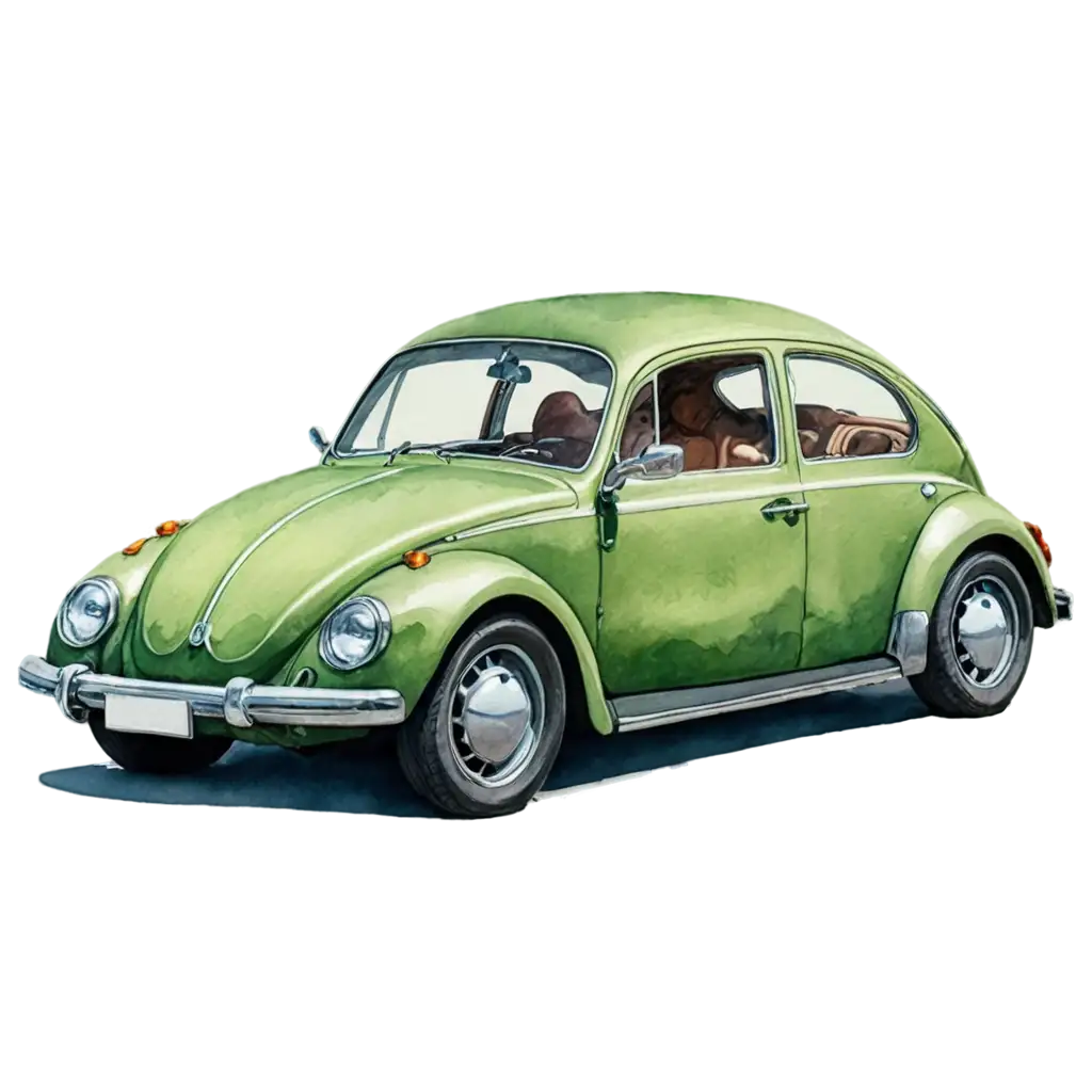 Green-Classic-VW-Beetle-in-Watercolors-PNG-Right-Side-POV-Image-for-Creative-Projects