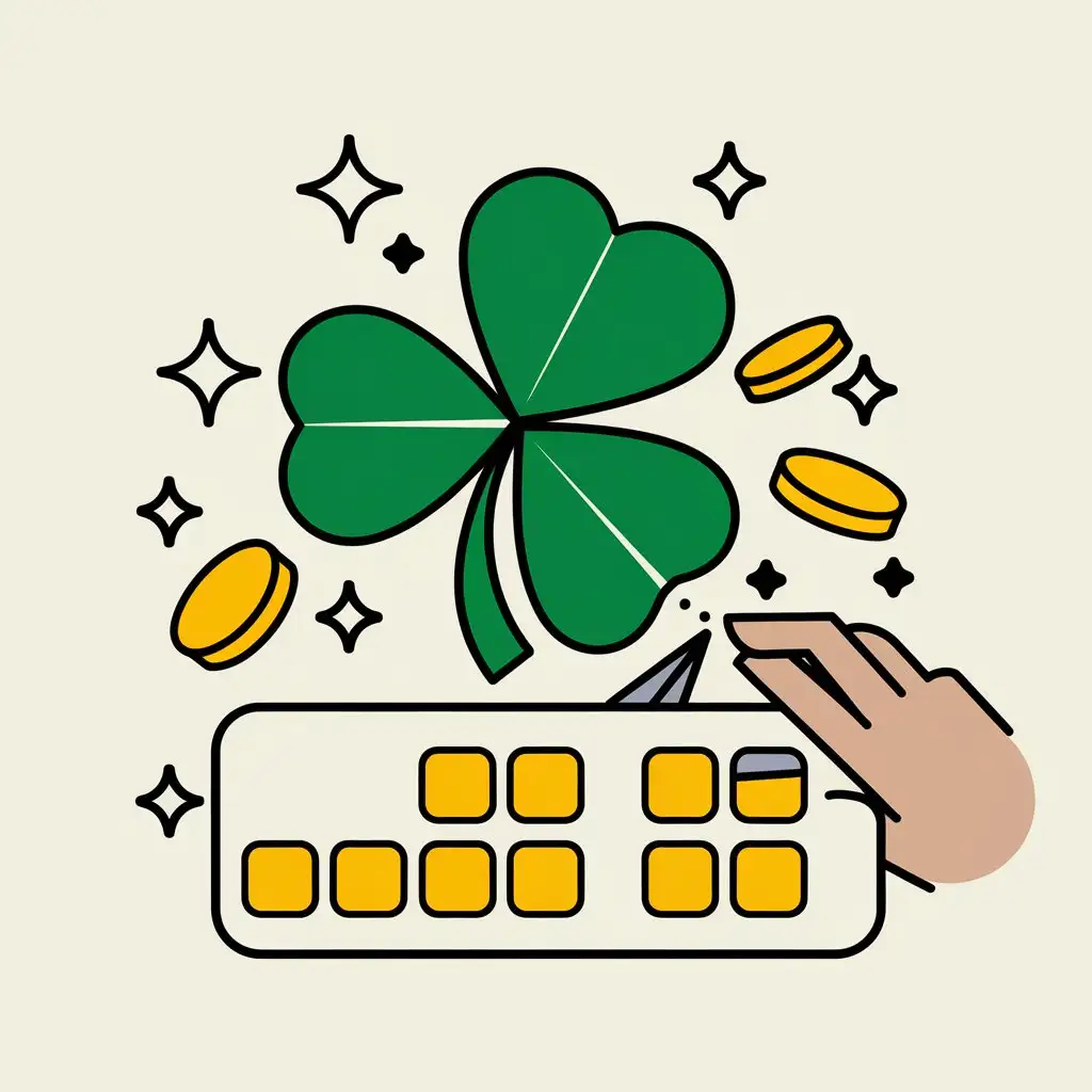 LOGO Design for Scratchoff Card Gold Coins Clover and Lightning Bolts Symbolizing Wealth and Luck