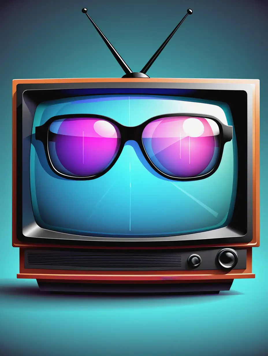 Vector Illustration of Television Inside Glasses Lenses