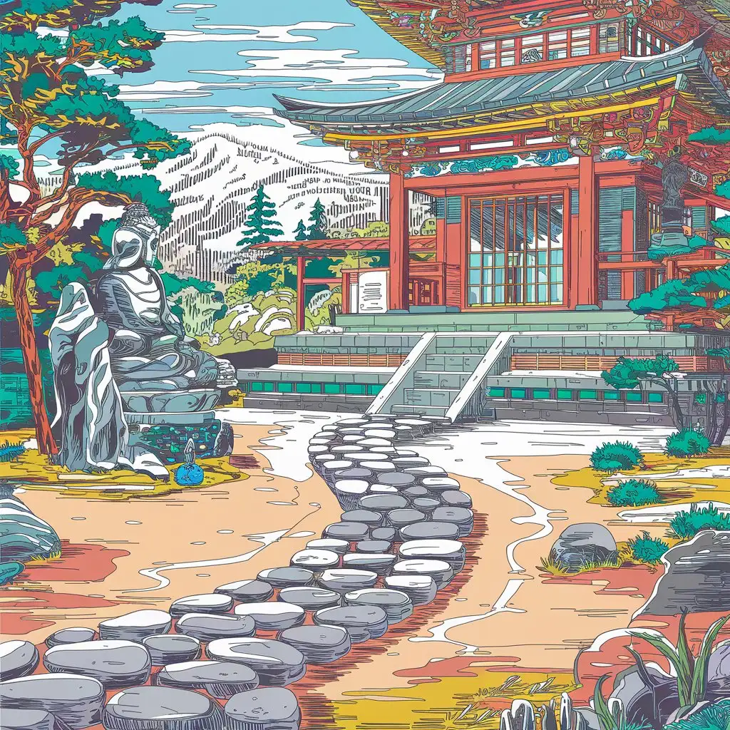Well, today is Monday - Exercise, fitness, hello sports And zen, Buddhism and perfection.. Attempt two hundred and thirty-three. The bright, colorful illustration is made with thin contours, incredibly complex and detailed, intricate