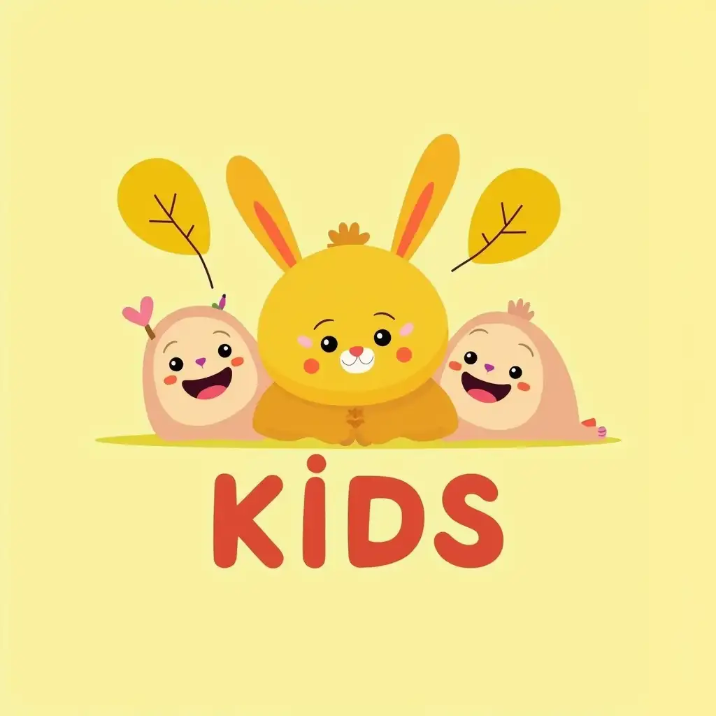 Create a logo for my business, it's a kindergarten with name 'Kopshti KIDS' . You can add some cartoon characters like bags bunny baby with some good atmosphere and good vibe with color yellow