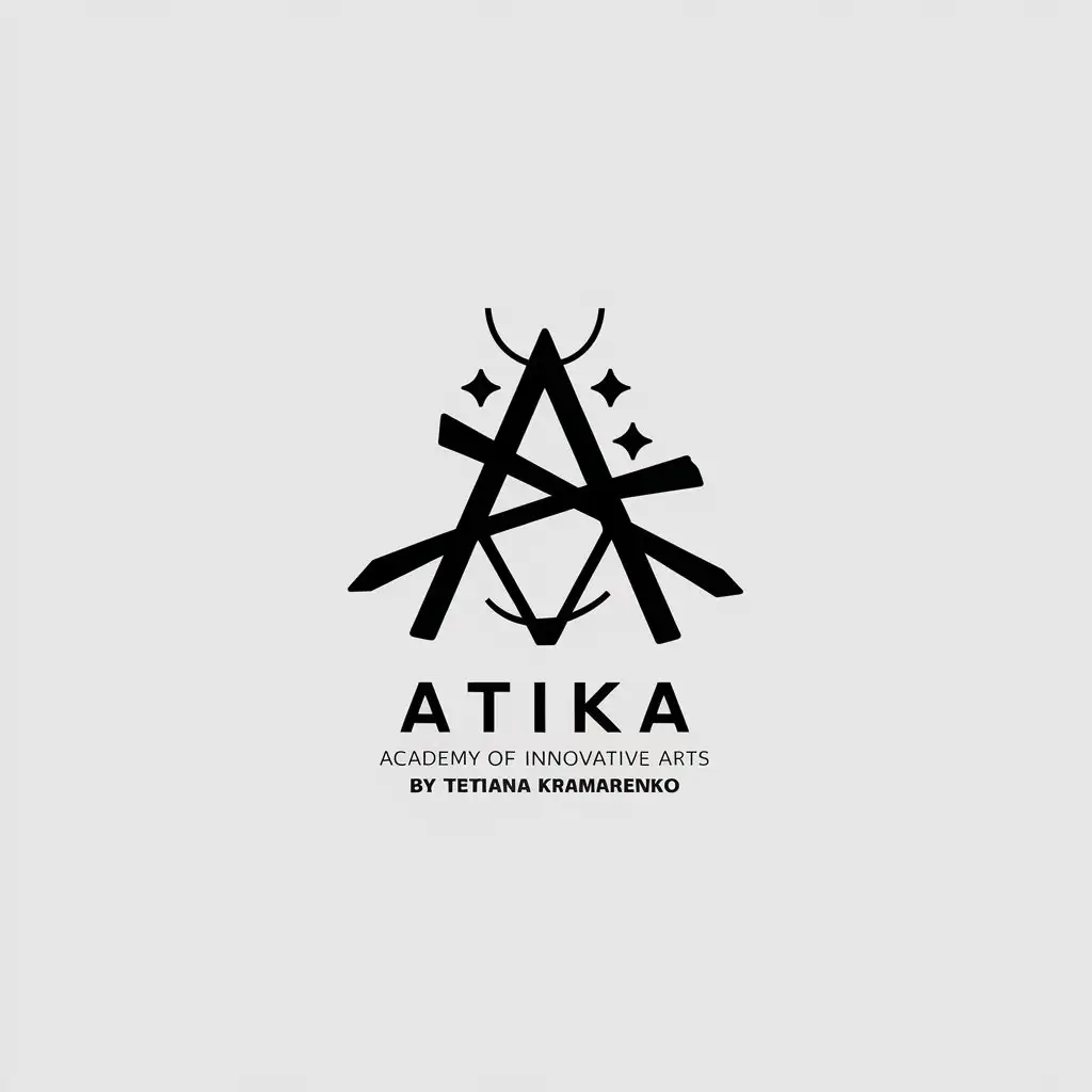 LOGO Design for ATIKA Academy of Innovative Arts Black and White Minimalistic Geometric Symbol with Scrawl Elements