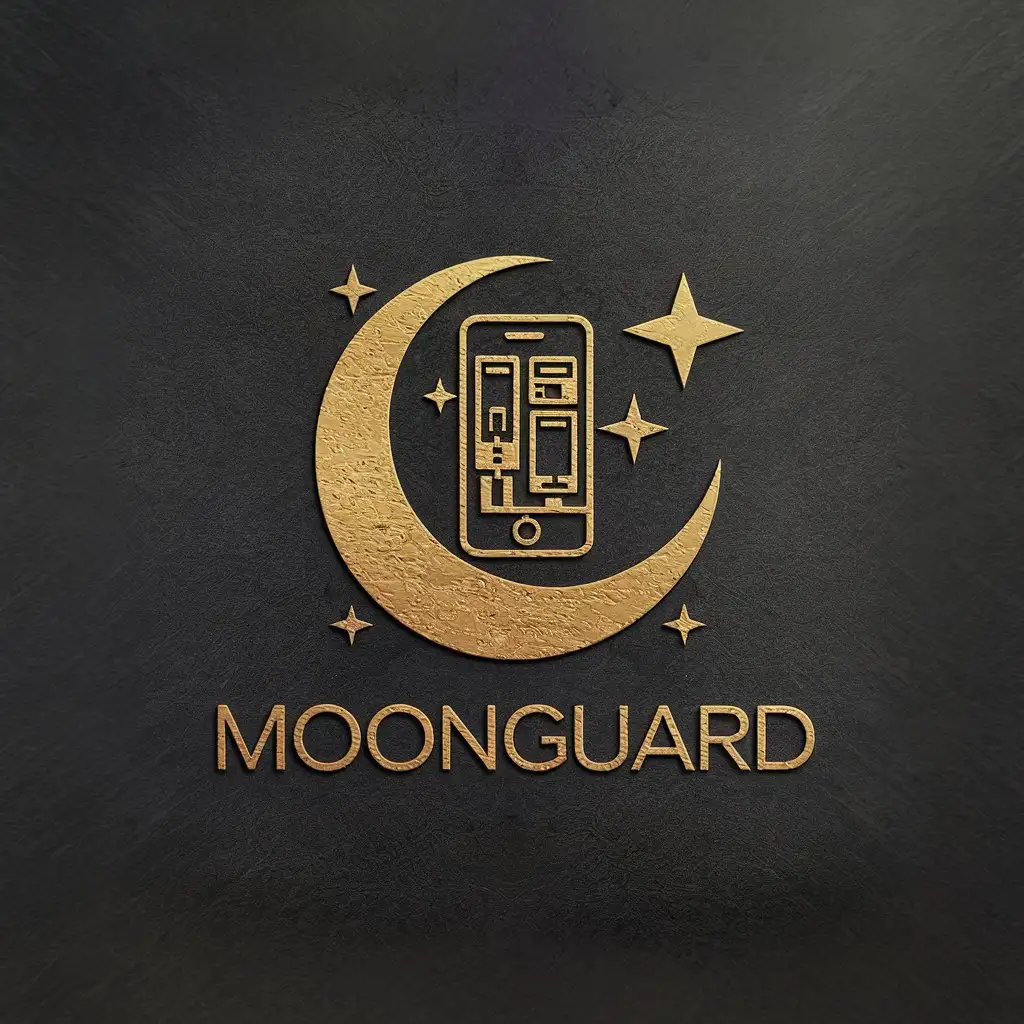 LOGO-Design-for-MoonGuard-Minimalist-Gold-with-Crescent-Moon-and-Cellphone-Theme