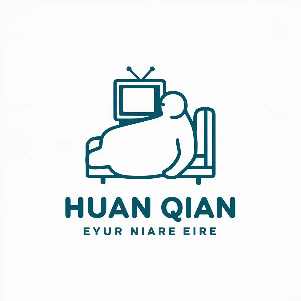 a vector logo design,with the text "Huan Qian", main symbol:watching TV, fat person,Minimalistic,be used in Entertainment industry,clear background