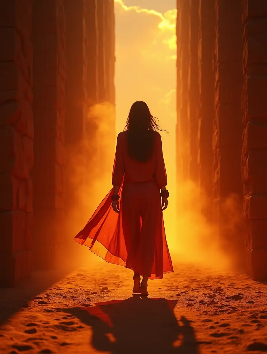 An epic screenshot of a fiery Libyan woman wandering in a charming space. Structuralism. Brilliant.