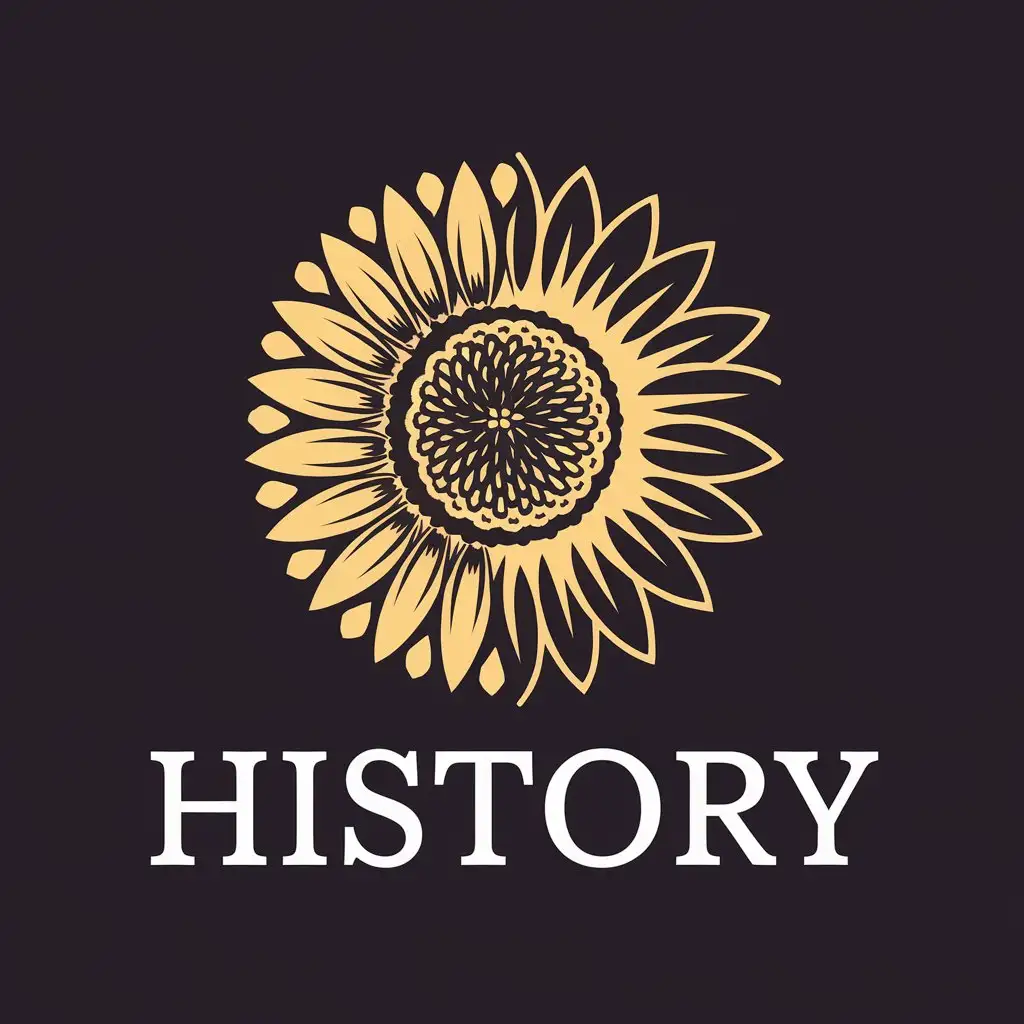 a vector logo design,with the text "History", main symbol:Sunflower flowers on black background,Moderate,clear background