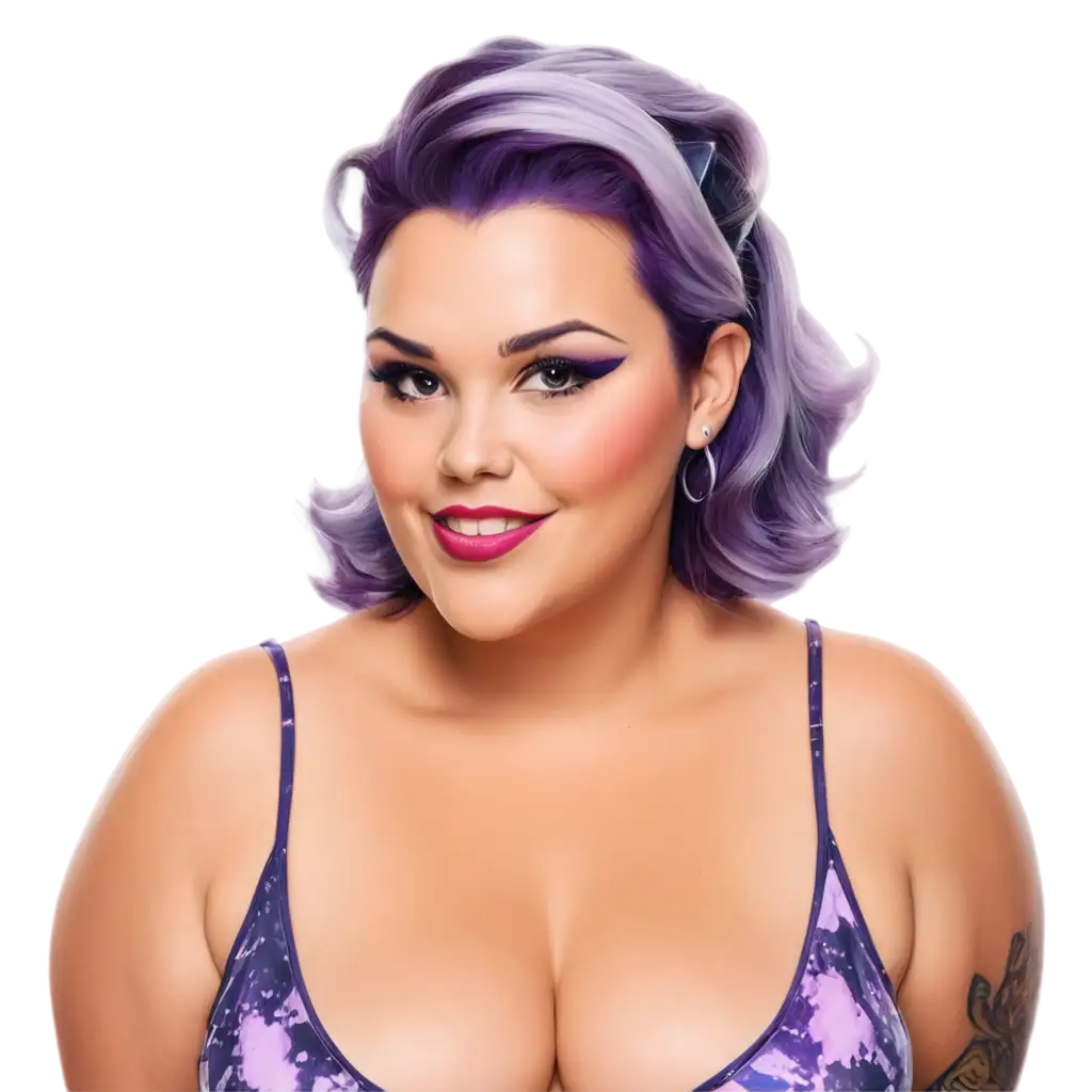 Cartoon-Face-of-BBW-Lady-with-Rockabilly-Style-and-Purple-Hair-Highlights-PNG-Image