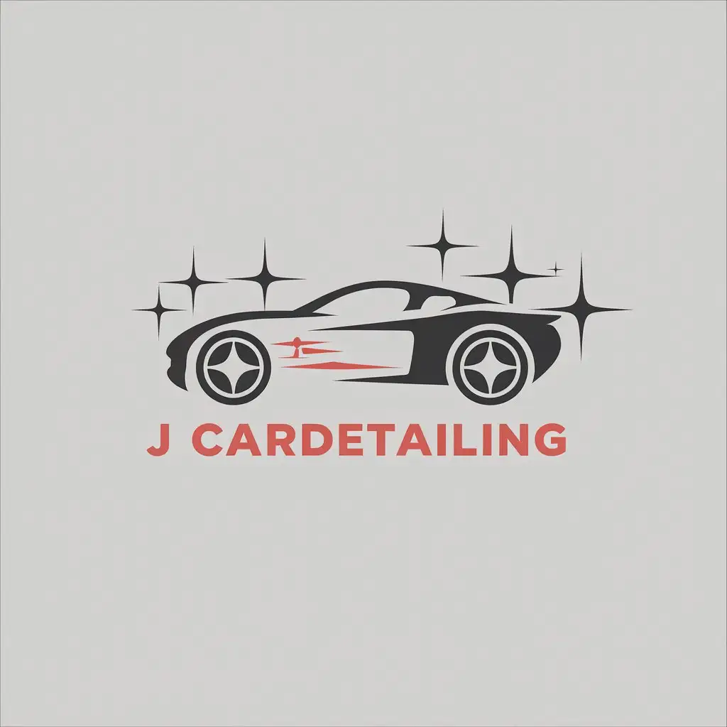 LOGO Design for J Cardetailing Red Text with Car Polish Machine and Black Background Theme