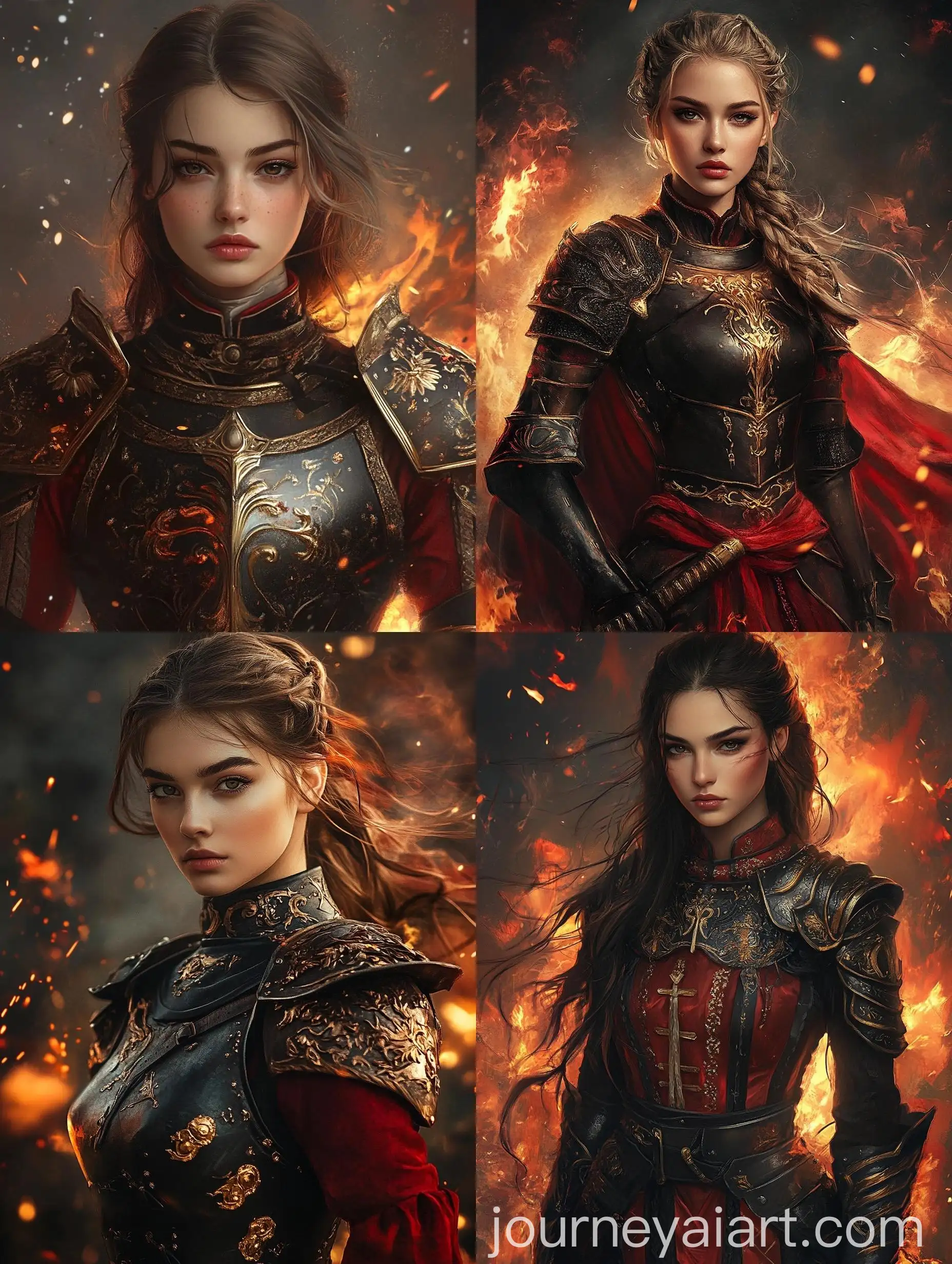Fantasy-Princess-in-RedBlackGold-Armor-Amid-Fiery-Background