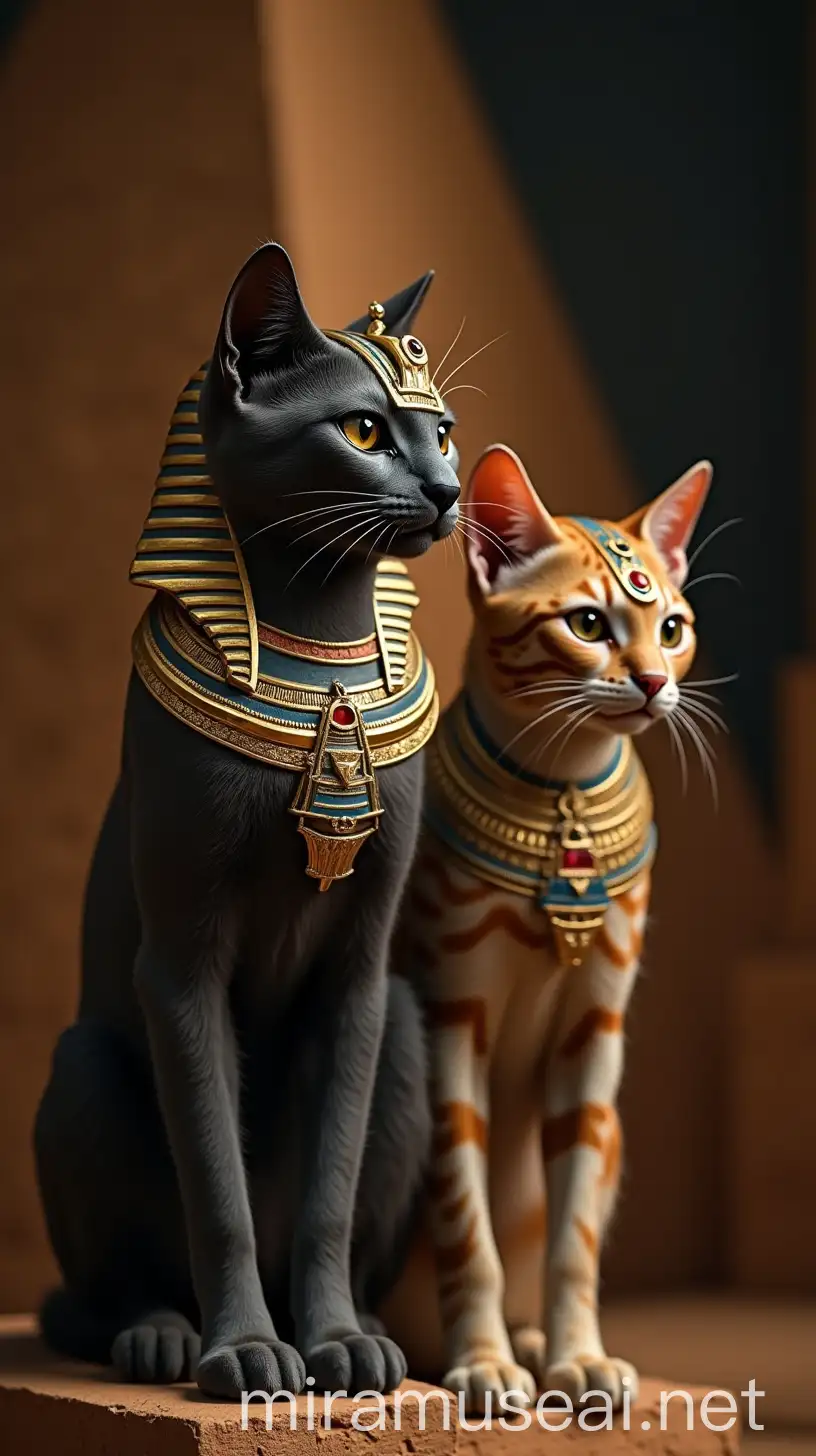 Majestic Cats in Royal Egypt with Pharaohs Near Pyramids