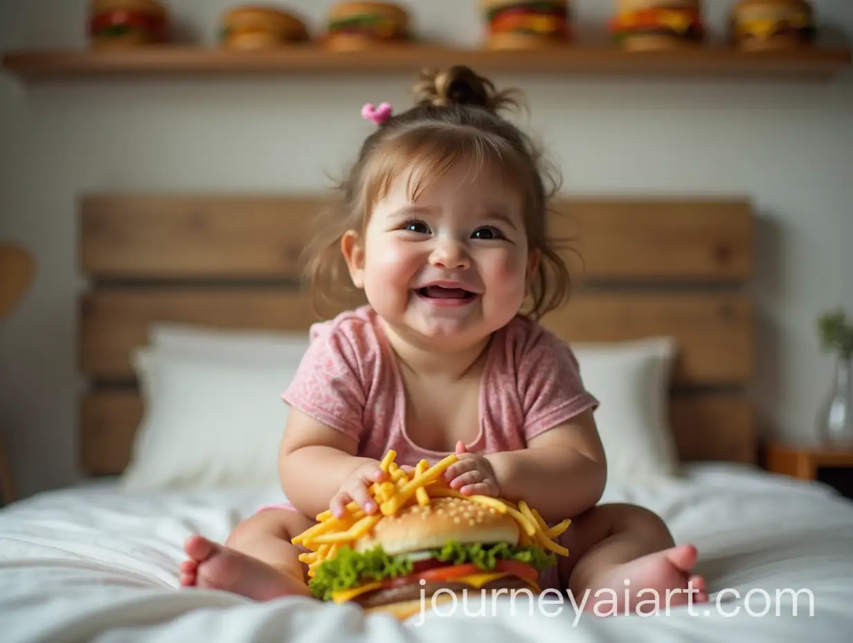 Chubby-Girl-Contemplating-Fast-Food-Choices-Near-Bed