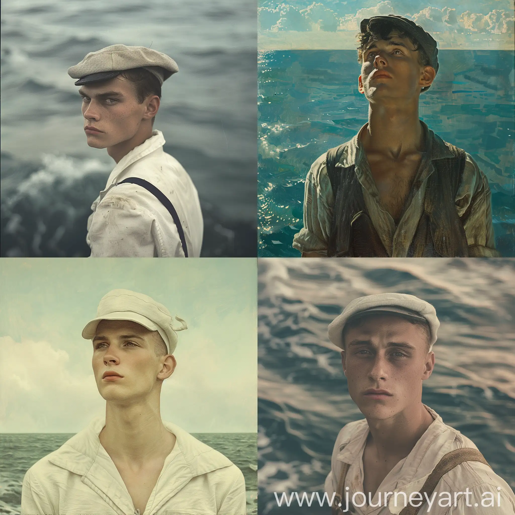 Tall-Young-Sailor-Standing-by-Calm-Waves-and-Horizon-Gaze