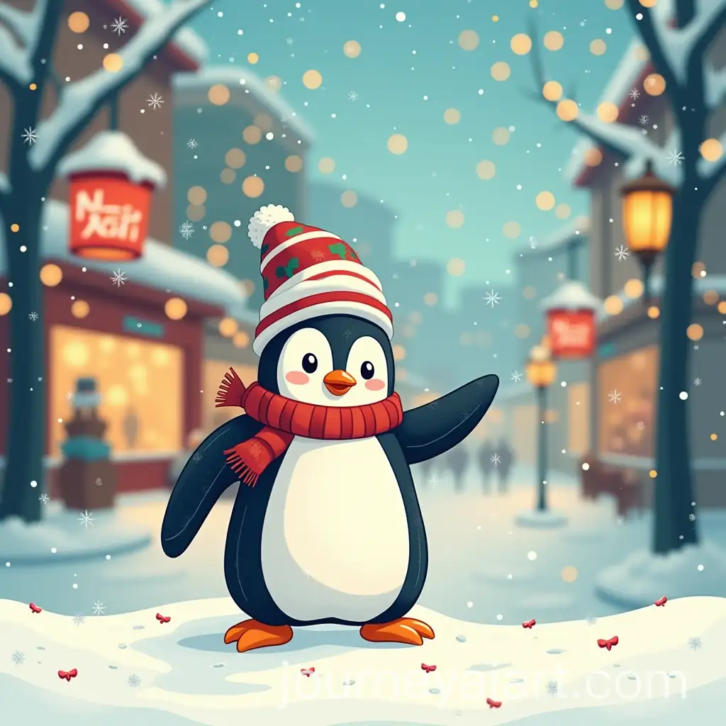 New-Year-Postcard-Design-for-Shopping-Center-Featuring-a-Penguin
