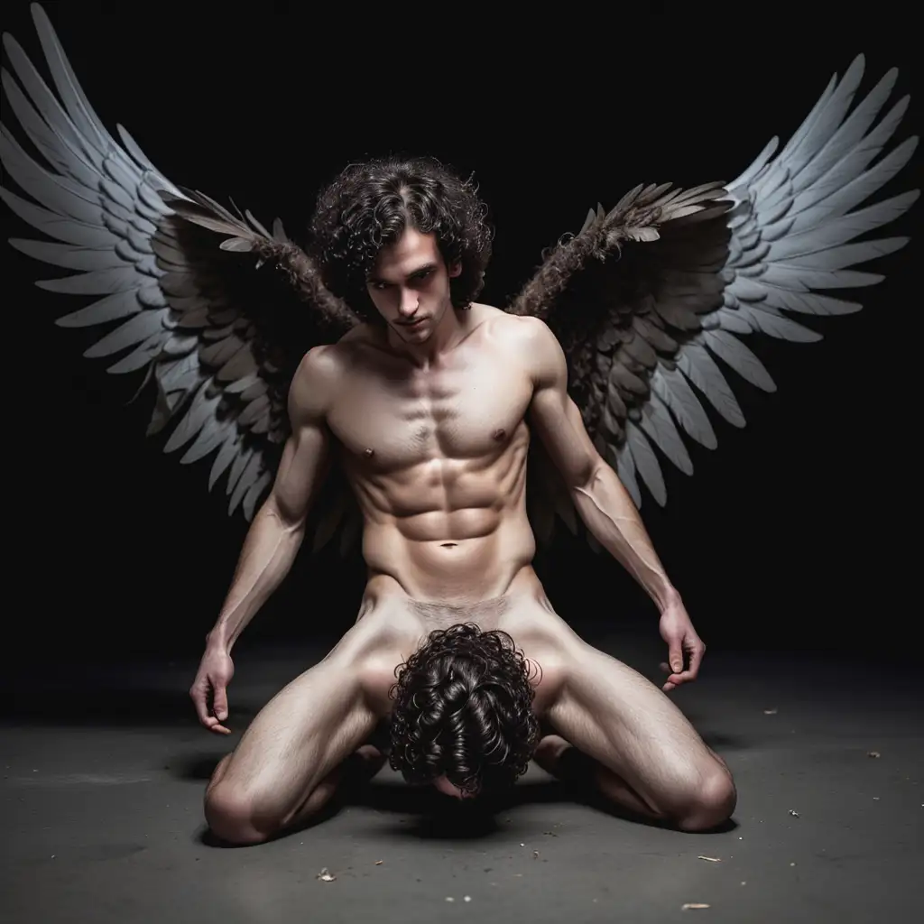 Man-with-Dark-Curly-Hair-Twisting-on-the-Ground-with-Wings