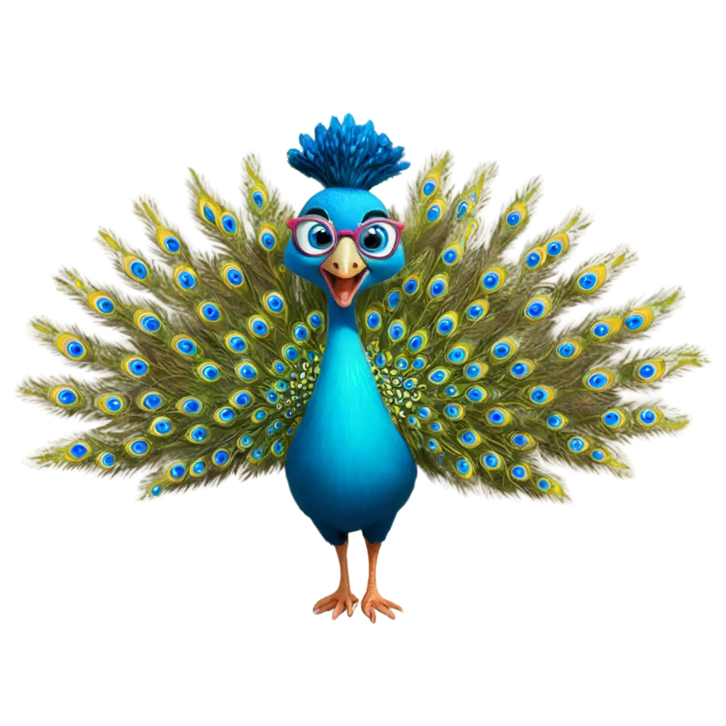 Cartoon peacock smiling big and wearing sungglasses