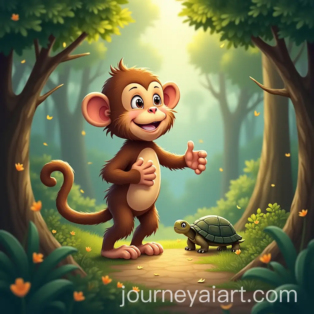 Proud-Monkey-in-the-Forest-Avoiding-Kancil-and-Turtle